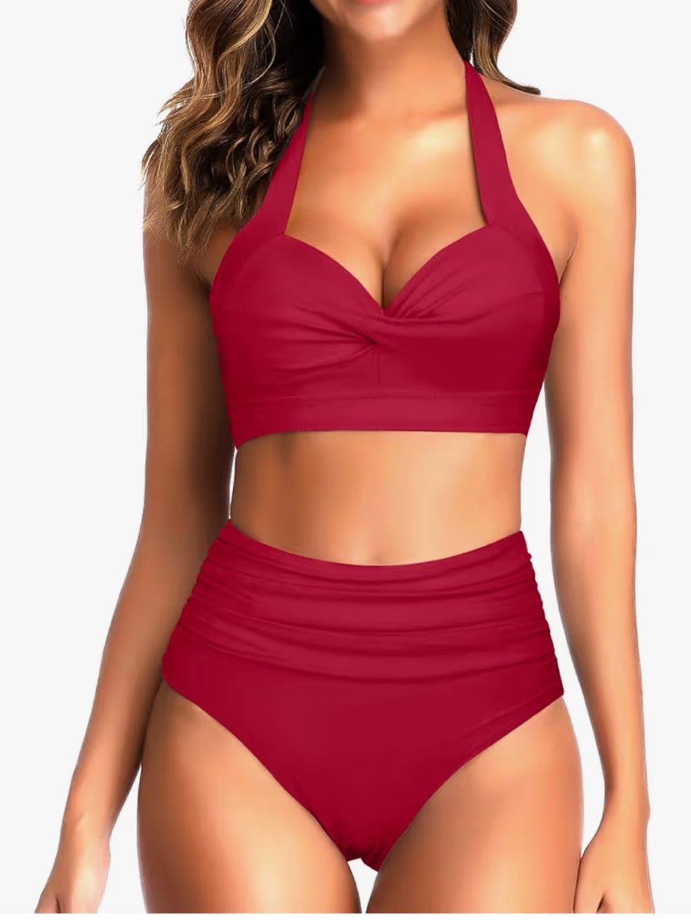 Tempt Me Vintage Inspired Red High-Waist Halter Bikini Set